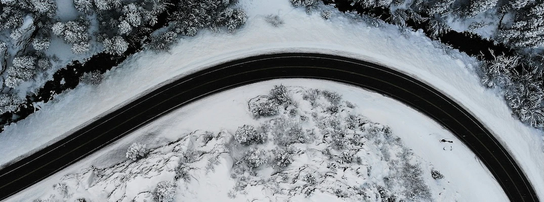 Overhead view of snowy road